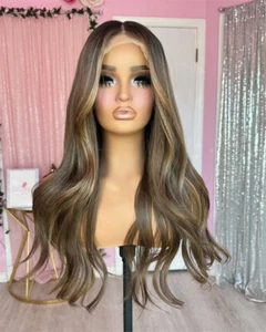 Pelucas delanteras de encaje ondulado con resaltado rubio marrón chocolate 100 % cabello humano 13x4 - Imagen 1 de 11