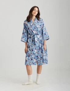 NWT Papinelle Paloma Blue Floral Cotton 3/4 Sleeve Midi Robe size M - Picture 1 of 13