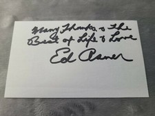 Ed Asner Signed Index Card With Quote Signed In Purple