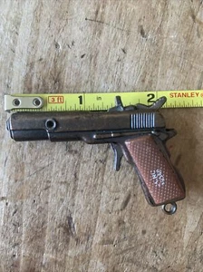 Pew Pew 2” VINTAGE Miniature Cap Toy Hand Pistol Bronze Key Chain Loop *NO CHAIN - Picture 1 of 12