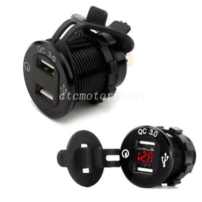 12V 24V QC 3.0 Dual USB Socket Charger Red LED Voltmeter for Car Boat RV ATV - Image 1 of 4