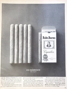 PRINT AD Robt Burns Cigarillos 1962 10x13 Lift Tobacco Curtain Coexistence - Picture 1 of 1
