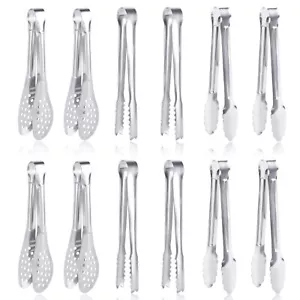 12 Pack Premium Small Serving Tongs, 5Inch Mini Stainless Steel Appetizer Tongs - Picture 1 of 8