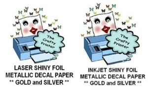 LASER & INKJET FOIL CARTA DECALCOMANIA - ORO & ARGENTO - Confezione da 50 e 100 fogli SPEDIZIONE GRATUITA! - Foto 1 di 9