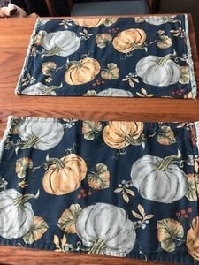 SHABBY CHIC Tischsets gefüttert Baumwolle 13x20 blau bunt Fransen Kürbis (4) - Bild 1 von 4