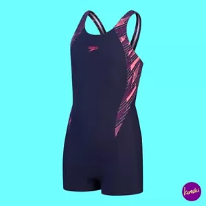 SPEEDO Tuta da Ragazza Hyperboom Splice Legs, Resistente al Cloro, Navy/Rosa, UK 15-16Y - Foto 1 di 7