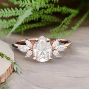 Anillo de compromiso relleno de oro rosa de 14 k de moissanita natural certificado, 92,5 % plata - Imagen 1 de 6