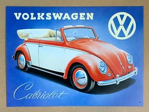 VW Volkswagen Beetle Cabriolet - Tin Metal Wall Sign - Picture 1 of 1