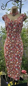 80s Vintage Laura Ashley Vibrant Floral 100% Silk Crepe Lined Shift Dress 10 - Picture 1 of 24
