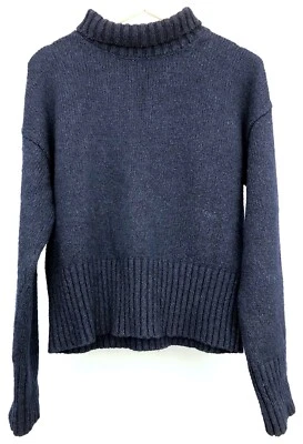 Suéter para mujer con marco de cuello alto manga larga de lana virgen y cachemir azul marino talla XS Foto 1 de 4