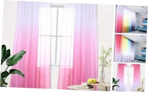 Pink Curtain Ombre Sheer Curtain Teenage Girls Bedroom Gradient Window Panel - Picture 1 of 8