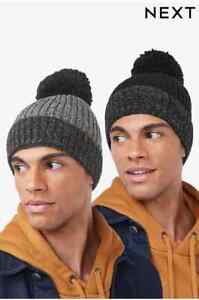 Next 2 pack Knitted Bobble Hats Grey & Black Men New With Tags