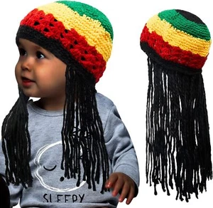 Sombrero Rasta para Niños con Pelo Largo Negro Divertido Peluca Rasta Gorro Rasta Rastas Jamaicanas - Imagen 1 de 7