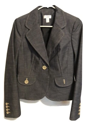 Ann Taylor LOFT Women’s Blazer Jacket One Button Sz 4 Long Stitch Trims - Image 1 of 4