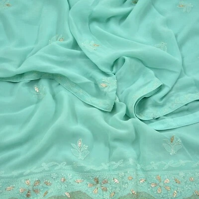 Velo Chikankari Vintage Dupatta Verde Georgette Seda Larga Bordado a Mano Foto 1 de 4