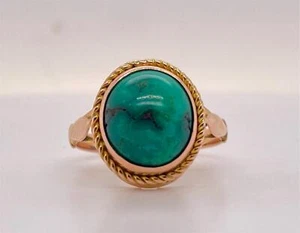 Dainty 14K Rose/Yellow Gold Natural Turquoise/ Green Gemstone Ring Sz 7.25 - Picture 1 of 8