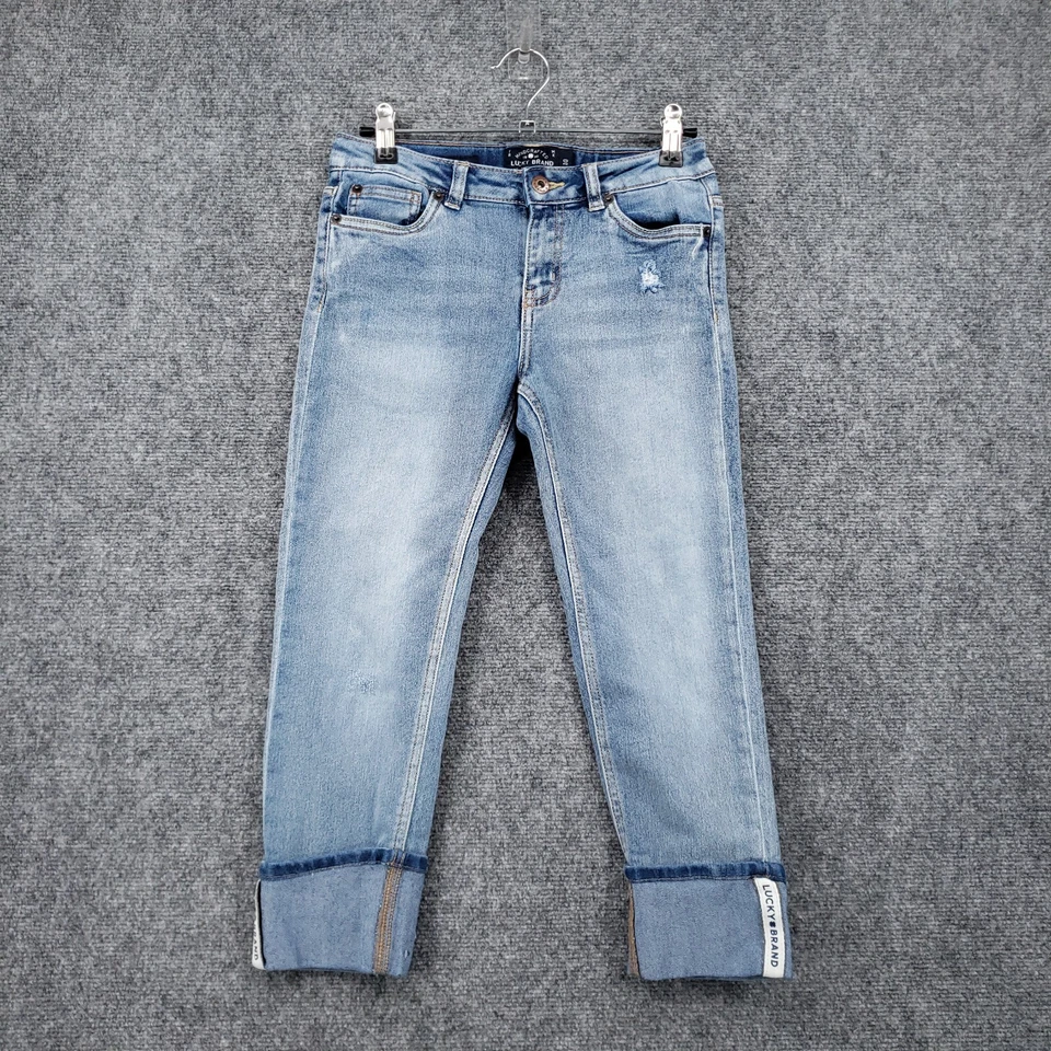 Lucky Brand Jeans Girls 10 Dylan Boyfriend Light Wash Zip Fly Blue Elastic Waist - Image 1 of 4