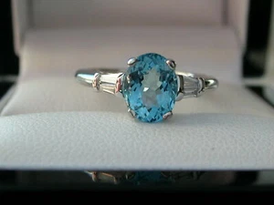 1.31Ct Oval Cut Aquamarine & Diamond Engagement Ring in 14K White Gold Finish - Picture 1 of 12