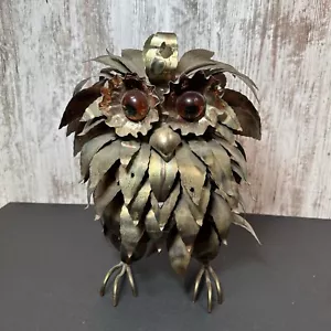 Scultura vintage anni 60 MCM brutalista Curtis Jere 13" gufo rame metallo metà secolo - Foto 1 di 14