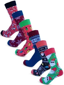 Bolter 6 Pack Men's Christmas Socks Crew Height Dress Socks - Picture 1 of 12