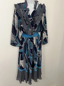 Vintage Lachine 80er Kleid Boho Blumen Patchwork Faux Wickel Maxi Midi Dress M - Bild 1 von 5