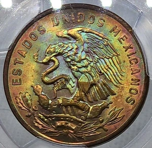 1964-Mo Mexico 20 Centavos PCGS MS65RB Neon Rainbow Toned Insane Color - Picture 1 of 6