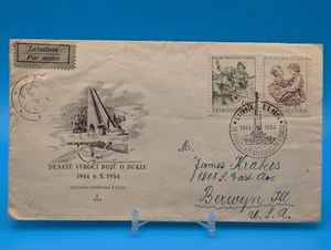 1954 Czechoslovakia Cover, Battle of Dukla Pass, Commemorative, to USA - Picture 1 of 4