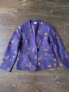 Neiman Marcus S 8 Purple Blazer Sequin Floral Usa Vintage - Picture 1 of 5