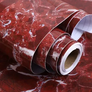 Burgundy Marble Vinyl Adhesive Contact Paper PVC Waterproof Wallpaper Furniture - Picture 1 of 13