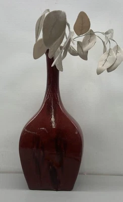 Jarrón Toyo Moderno Piso Alto 20.5" Rojo Borgoña Imitación Madera Grano Esmalte Foto 1 de 4