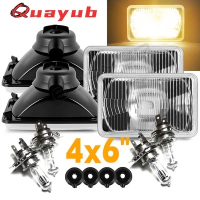 4X6" 100/90w Halogen H4 Glass Lens Metal Headlight Set for 1981-87 GM G Body - Image 1 of 4