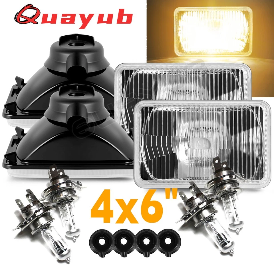 4X6" 100/90w Halogen H4 Glass Lens Metal Headlight Set for 1981-87 GM G Body - Image 1 of 4