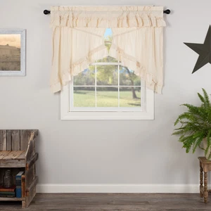 Farmhouse Prairie Swag Pair Natural Rod Pocket Kitchen Window Curtain VHC Brands - Picture 1 of 8