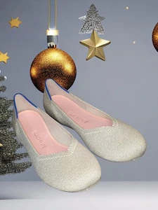 Rothy's Flats Light Gold Metallic Rounded Toe Women's Size 6 1/2M - Picture 1 of 15