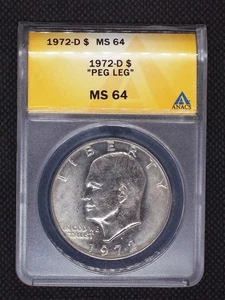 1972-D Eisenhower Ike Dollar Peg Leg Variety ANACS MS 64 #0366* - Picture 1 of 2