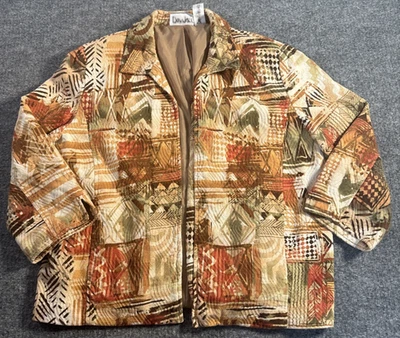 Alfred Dunner Blazer 女式 16 16P 小号棕褐色绿色商务衬里 — 第 1/4 张图片