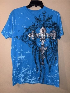 Konflic Men's Blue AOP Fleur De Lis Graphic Fashion MMA Muscle T-shirt Size M - Picture 1 of 2