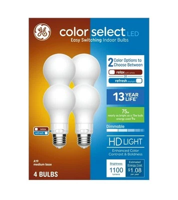 GE Color Select LED Light Bulbs 75-Watt A19 Bulbs Medium Base 4pk [B2] - Image 1 of 4