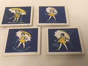 Vtg 1980 Set of 4 MORTON SALT  When it Rains It Pours  4.25 Inch Tiles Coasters - Picture 1 of 7