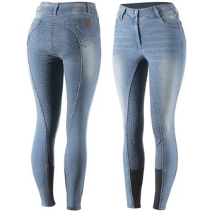 Women's Horze Light blue 'KAIA' DENIM FULL SEAT BREECHES Horse riding 4 SIZES! - Picture 1 of 9