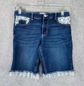 ☑️🆒🚨📢Jordache Jeans Shorts Lace Embroidery Girls Size 14 BLUE📸SEE PICS📏📸 - Picture 1 of 23