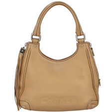 CHANEL Fringe handbag leather WomenHandbag beige USED