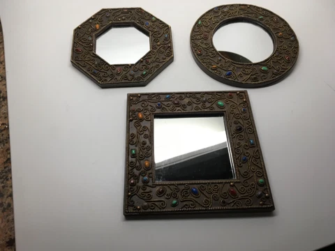 VTG SET (3) MINI ACCENT WALL MIRRORS-ORNATE RESIN SCROLLWORK & ENAMEL - MINT Cover