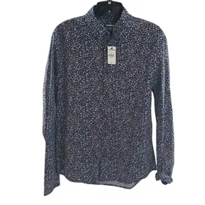 Camisa Express con botones azul estampado floral algodón elástico para hombre talla pequeña - Imagen 1 de 6