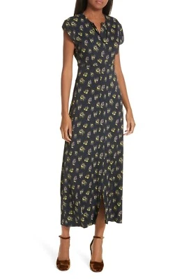 RACHEL COMEY Navy Blue Yellow Floral CHRYSANTHA Print Midi Maxi Dress 00 = XXS - Image 1 of 4