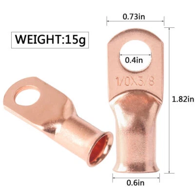 1/0 3/8'' Bare Copper Lug Ring Terminal Battery Wire Welding Connector AWG 5PCS - Image 1 of 4