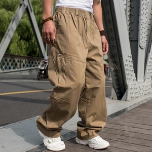 Mens Cargo Combat Pants Elastic Waist Oversized Khakis Trousers Multi Pockets - Picture 1 of 16