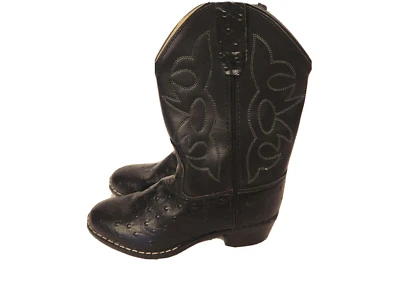 Old West Children Black Faux Ostrich Leather Pull On Western Boots sz 10 NWT #1 - Image 1 of 4