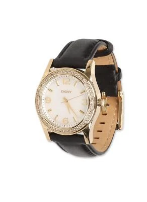 DKNY 302423 Women`s Glitz Mother-of-pearl Dial Gold-tone Black Leather NY8368 - Image 1 of 2