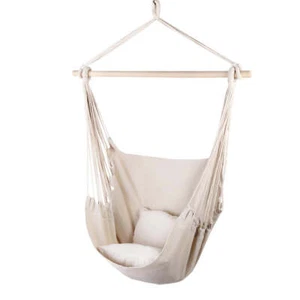Gardeon Hammock Chair Outdoor Camping Hanging Hammocks Cushion Pillow Cream - Picture 1 of 8